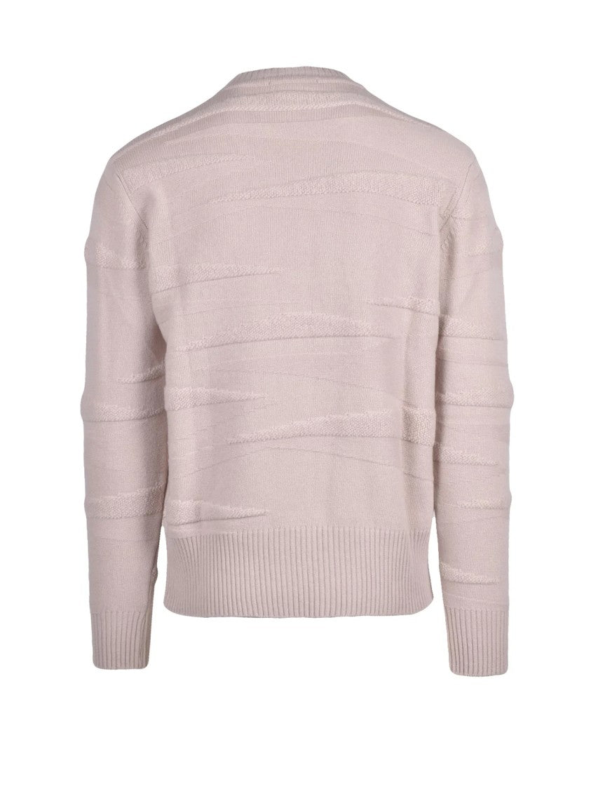 Daniele Fiesoli Crewneck Sweater With Textured Pattern In Extrafine Merino Wool And Cashmere Blend