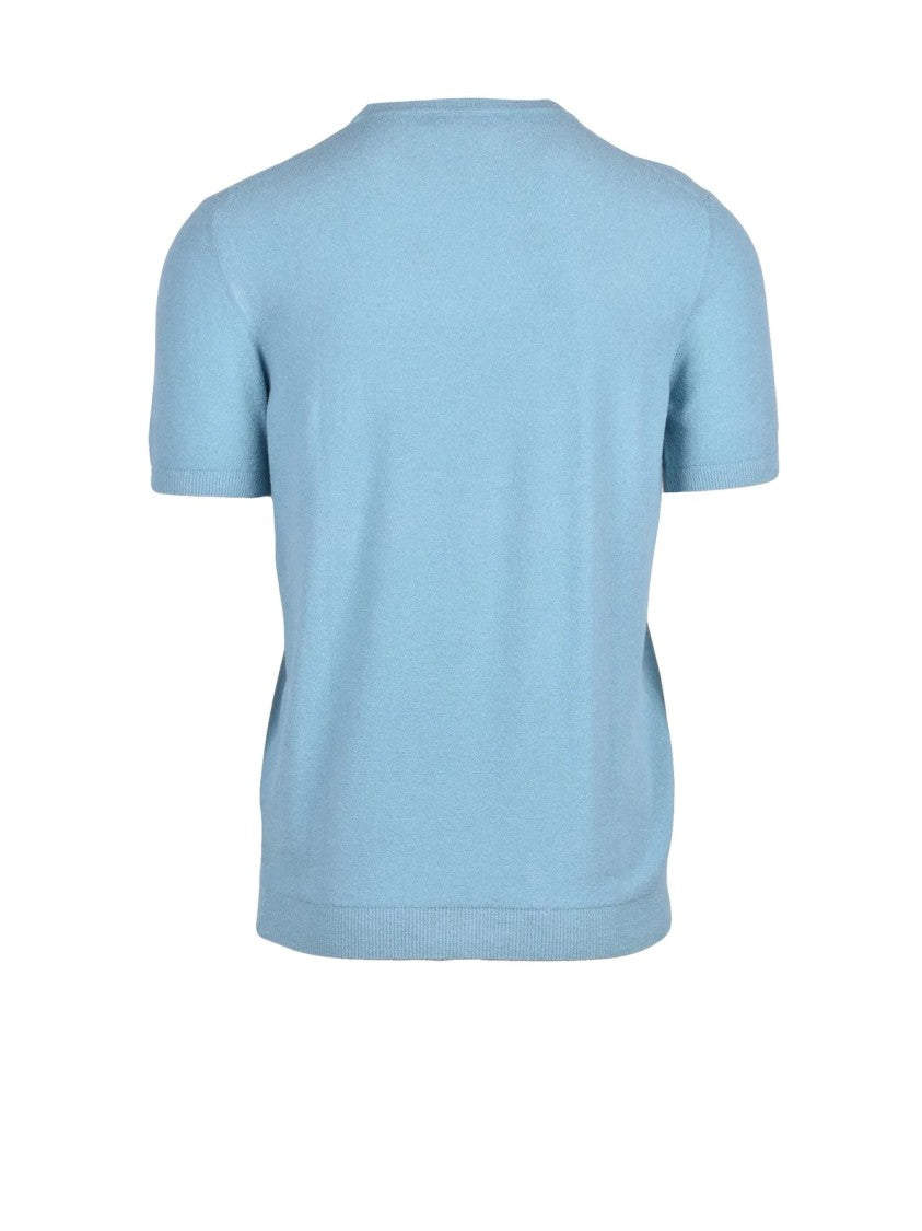 Kangra Aquamarine Crew Neck Cotton Knit Top