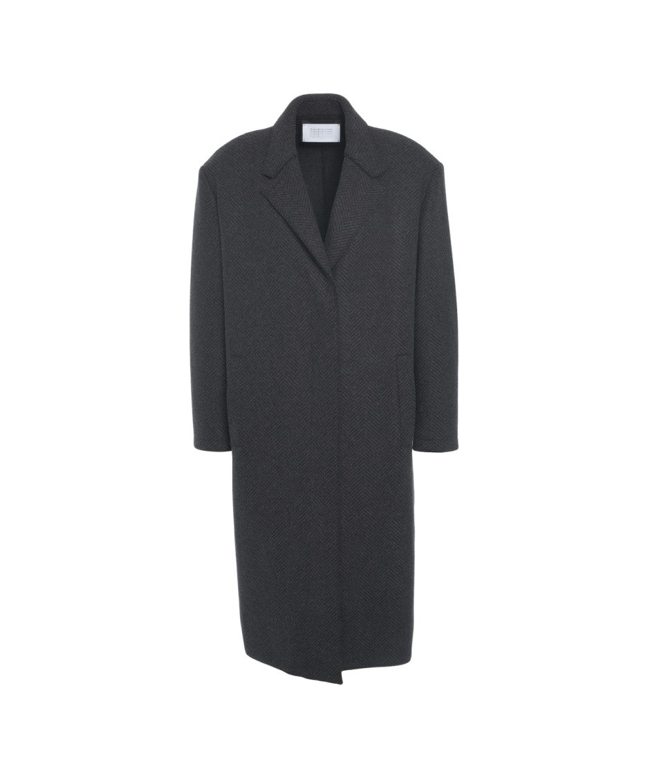 Harris Wharf London Oversized Wool Coat With Herringbone Pattern And Classic Lapel