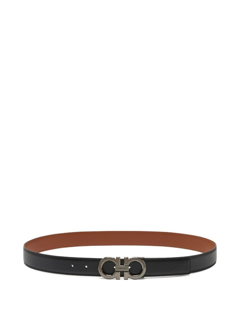 Ferragamo Reversible Black And Brown Leather Gancini Belt