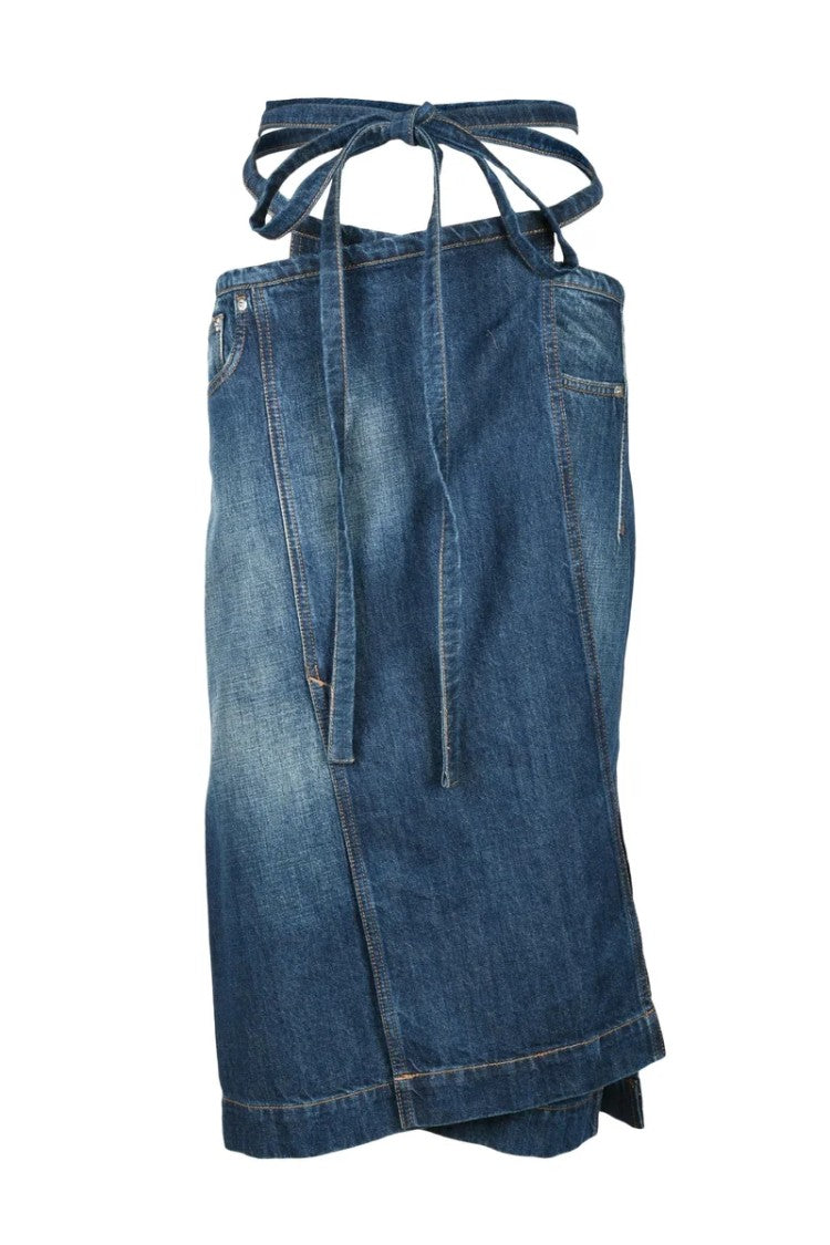 Sportmax Wrap-Around Blue Denim Midi Skirt