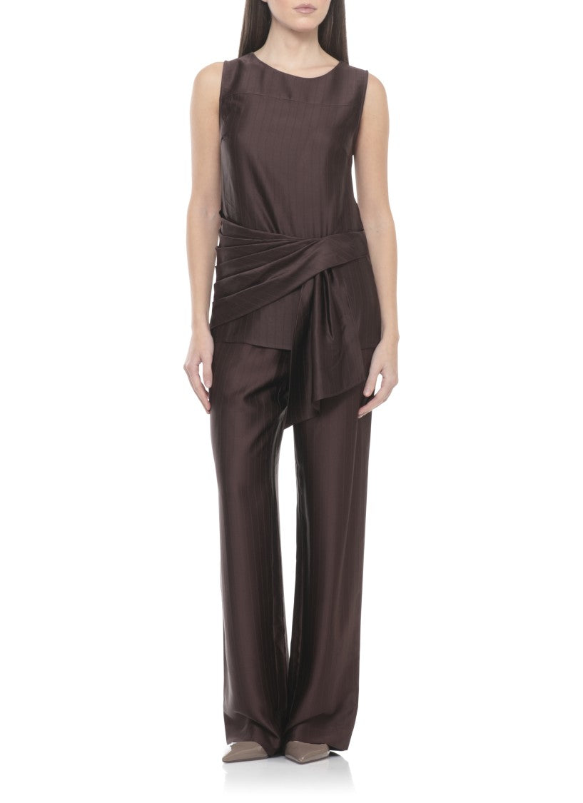Loulou De Saison Brown Fonda Draped Viscose Tank Top