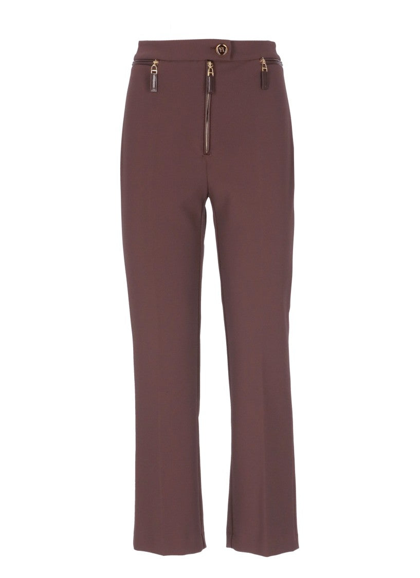 Elisabetta Franchi Straight-Leg Crepe Pants With Gold-Zip Detailing