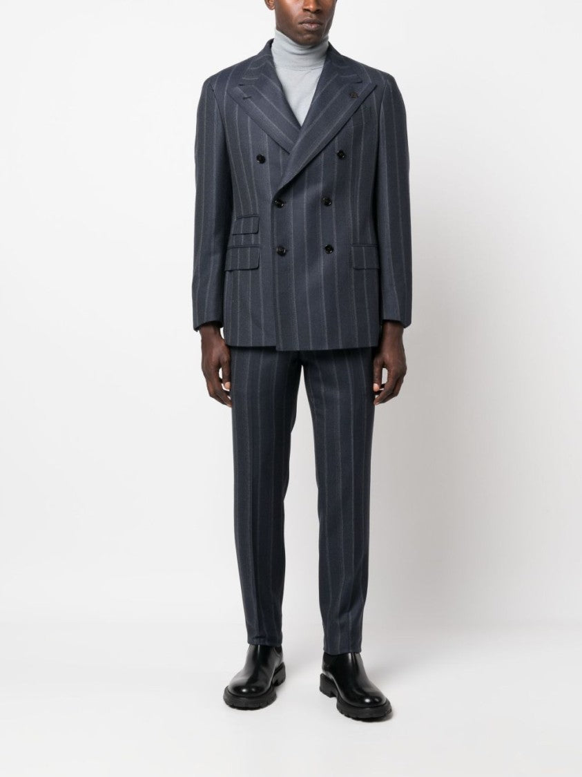Gabriele Pasini Double-Breasted Navy Pinstripe Blazer And Slim Trousers Suit