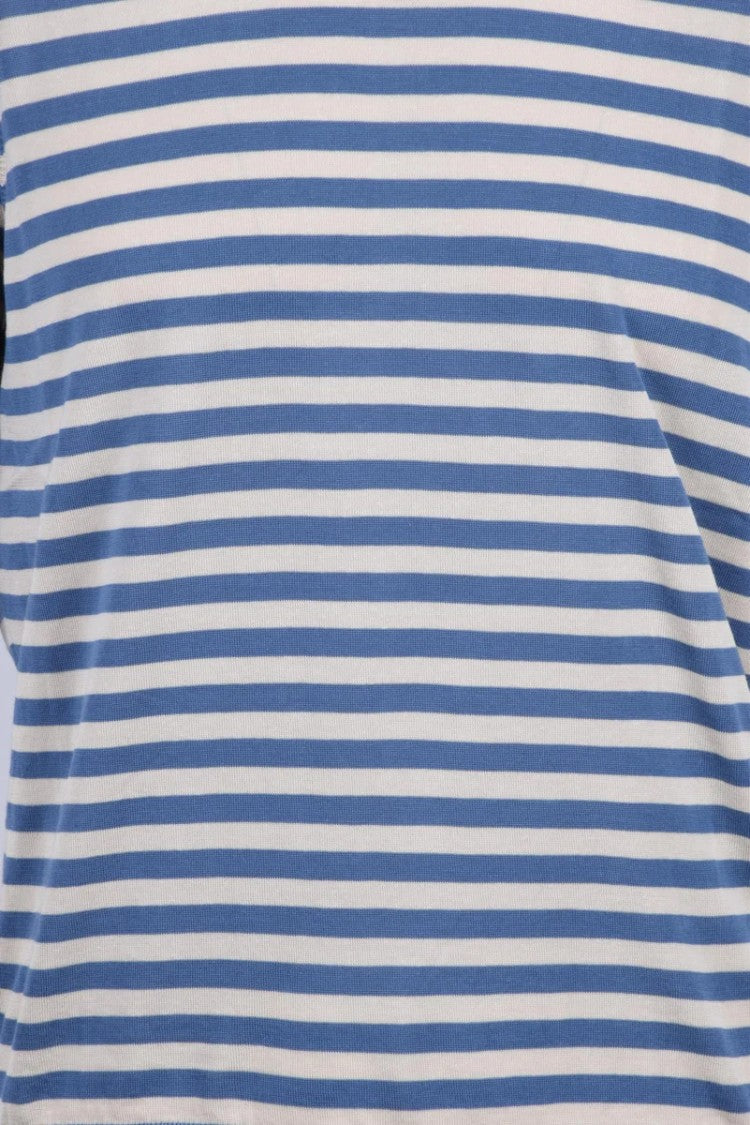 Drumohr Cotton Crew Neck Top - Beige/Sky Blue