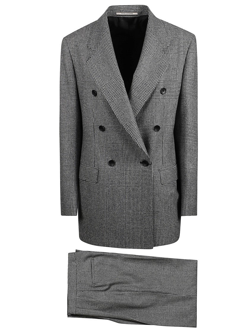 Tagliatore Checked Wool Suit With Double-Breasted Jacket