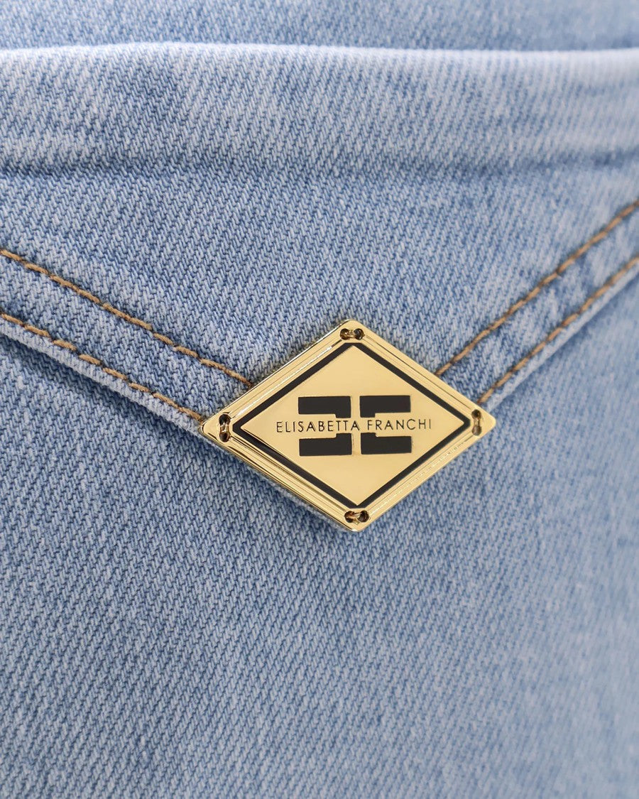 Elisabetta Franchi Light Blue Flared Denim Jeans With Logo Accents