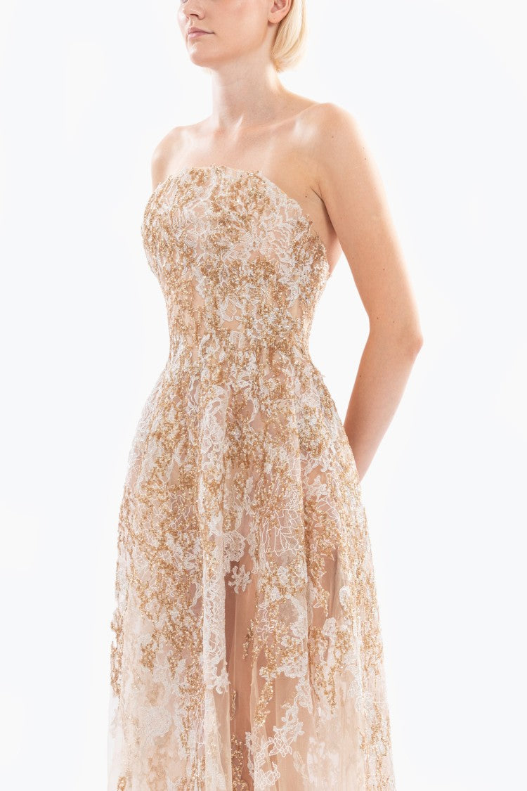 Saiid Kobeisy Embroidered Strapless Dress