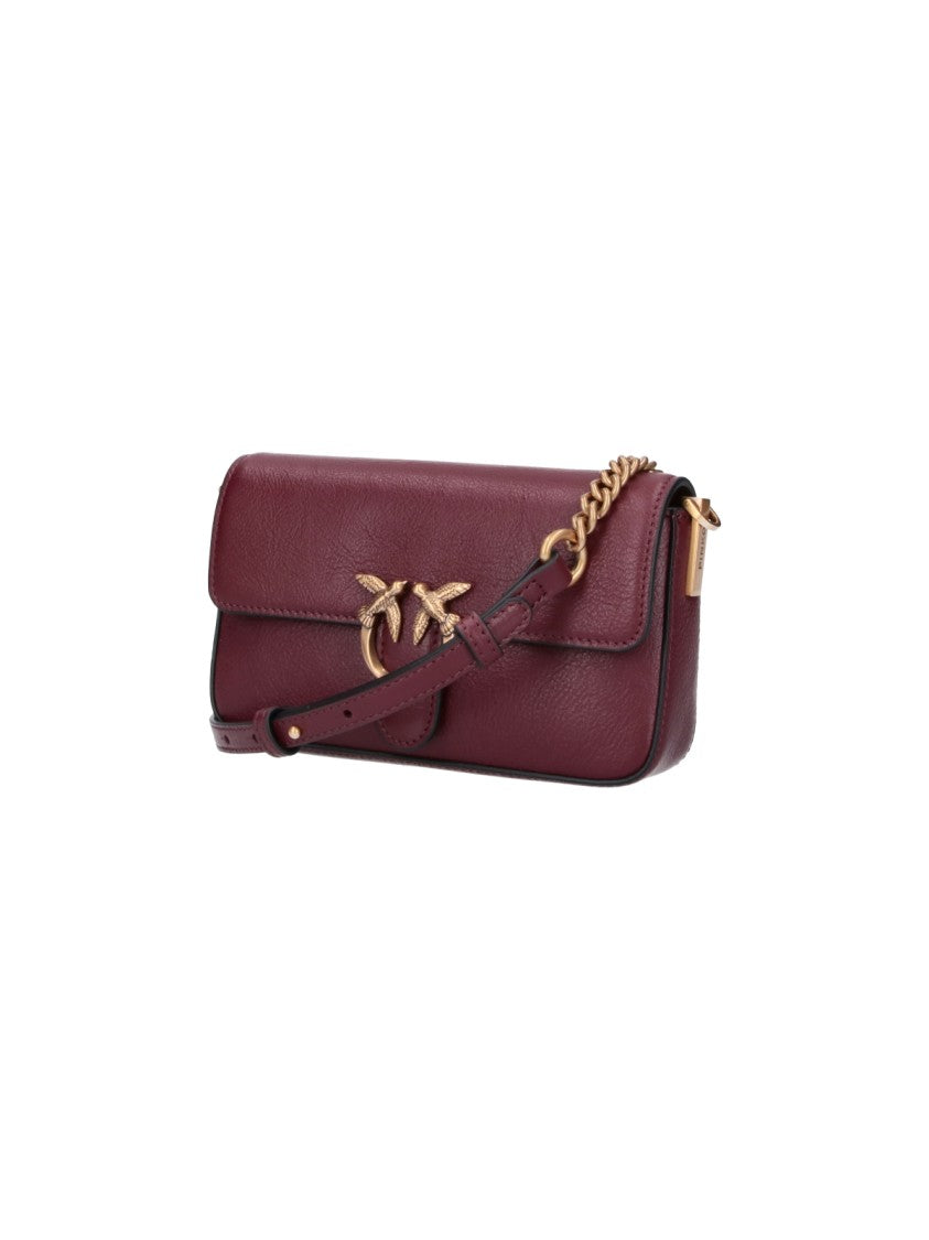 Pinko Bordeaux Leather One Love Baby Shoulder Bag