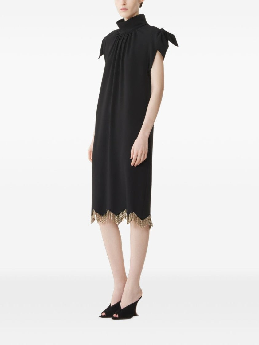 Lanvin Silk And Nylon Midi Dress With Tied Bow Sleeves