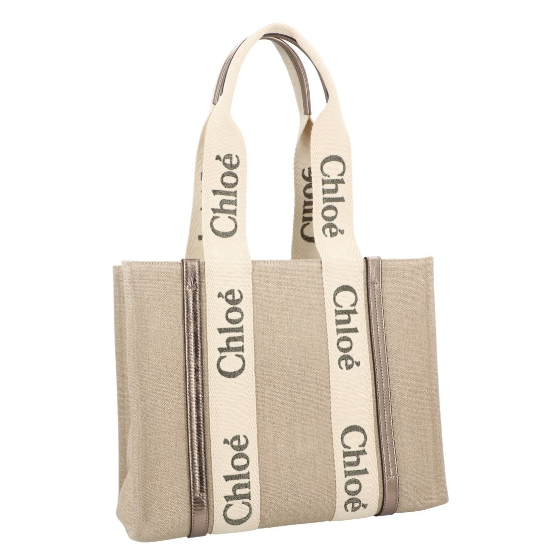 Chloé Woody Tote Bag In Linen & Leather