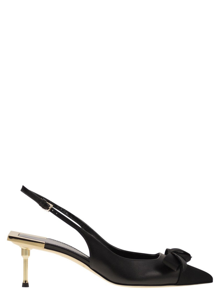 Elisabetta Franchi Nappa Leather Slingback With Satin Bow