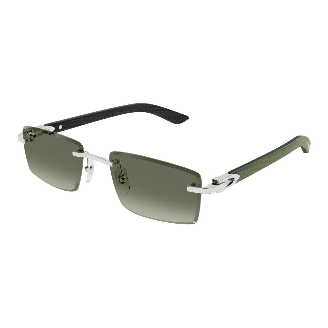 Cartier Rimless Rectangular Sunglasses With Green Gradient Lenses