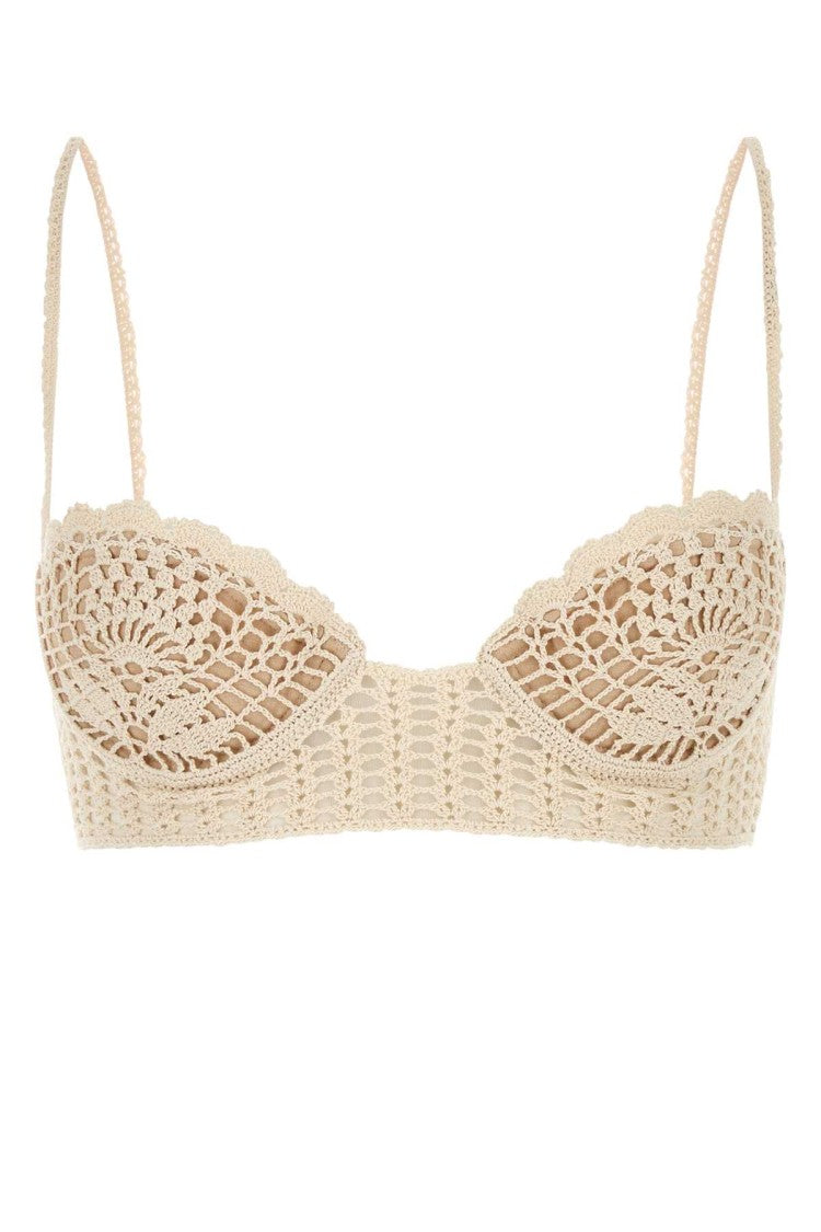 Magda Butrym Ivory Crochet Bra With Intricate Detailing