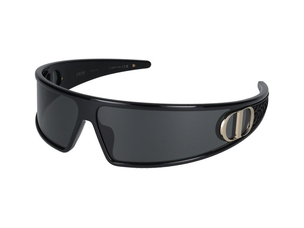 Dior Bold Wraparound Shield Sunglasses With Metallic Logo Emblem