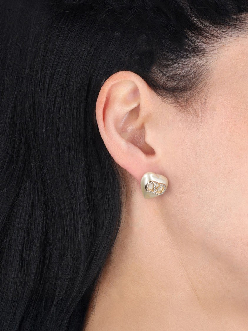 Valentino Garavani White Vlogo Heart Shaped Resin Earrings