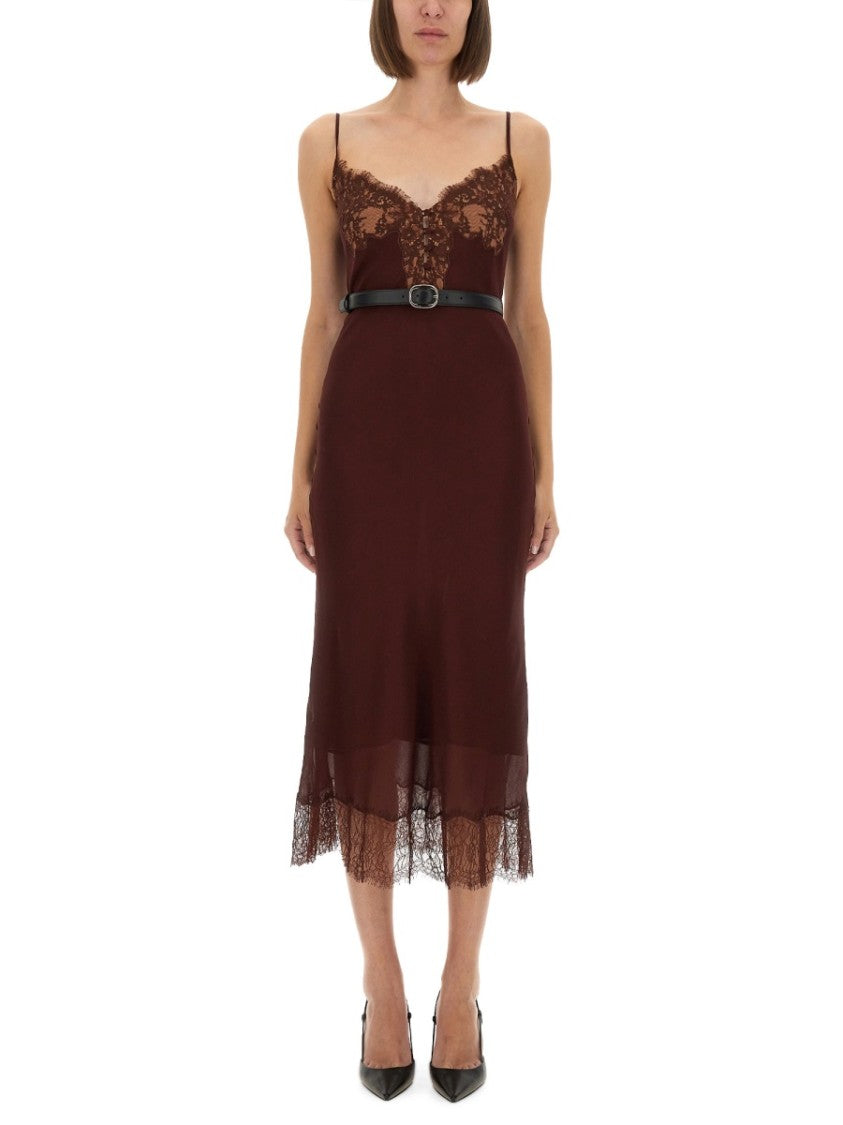 Self-Portrait Midi Dress With Intricate Lace Inserts And Cinched Waist