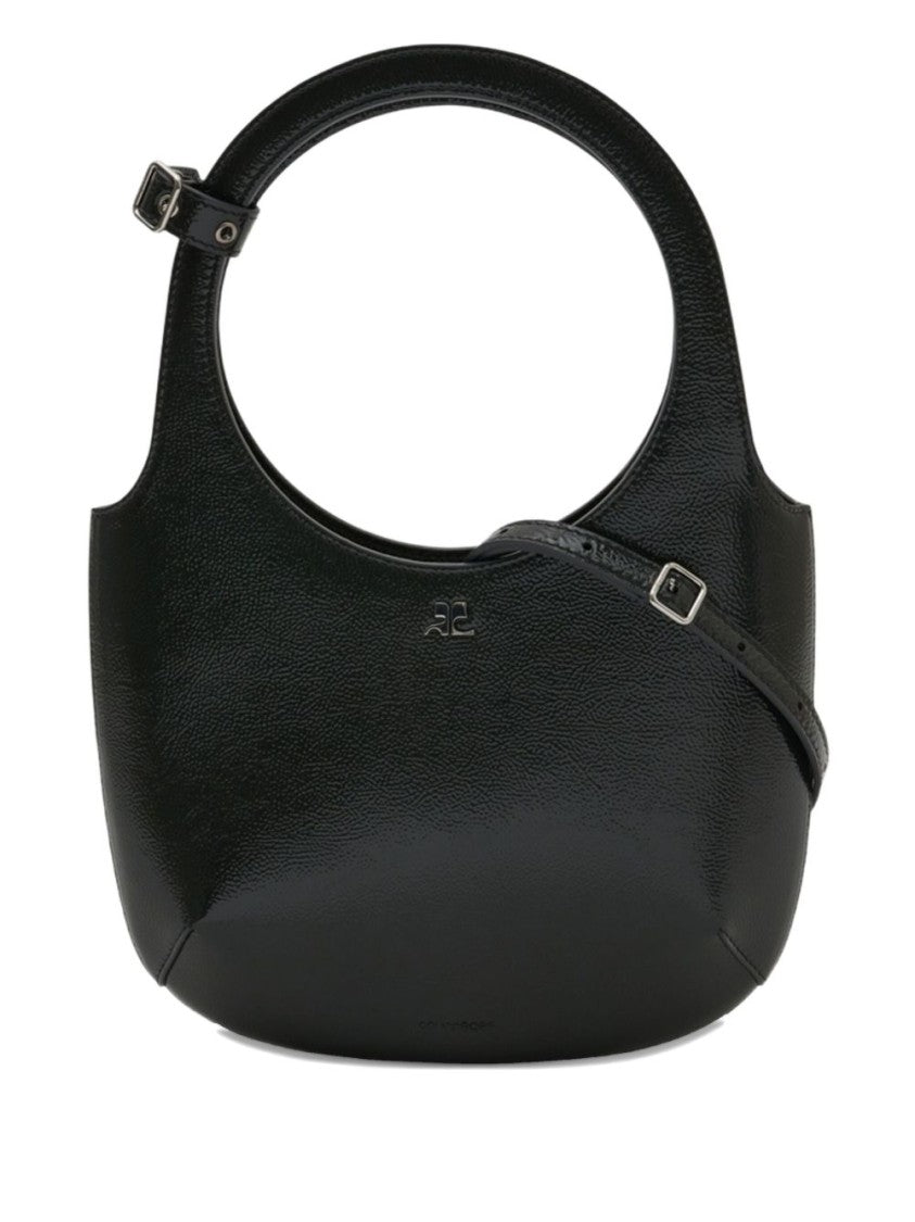 Courrèges Rounded Black Varnished Cow Leather Bag