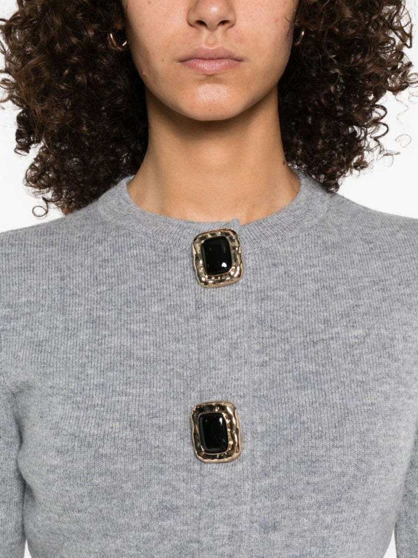 Self-Portrait Cropped Gray Sweater With Decorative Buttons