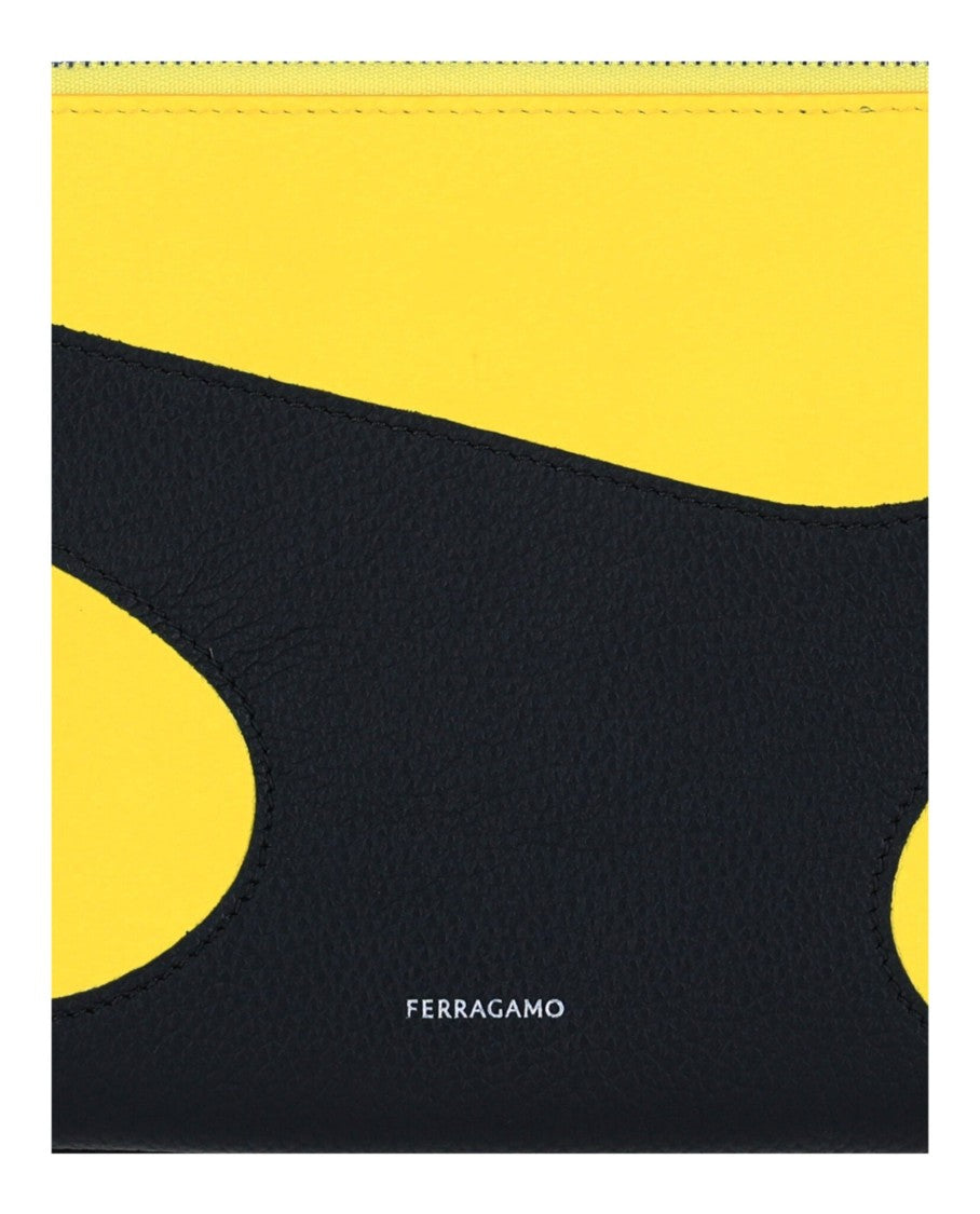 Ferragamo Two-Tone Cutout Leather Pouch With Silver Hardware