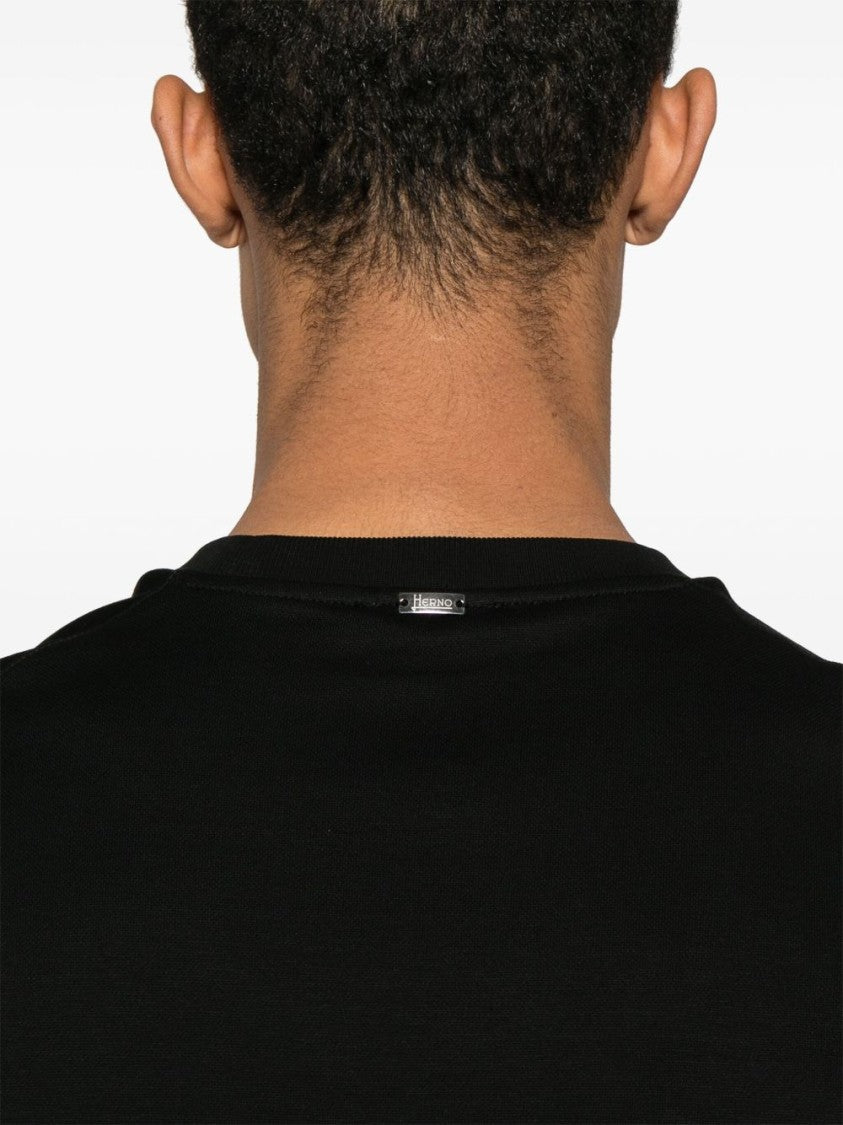 Herno Black Cotton Pique Weave T-Shirt