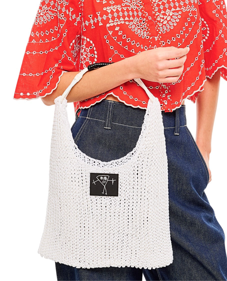 Plan C Mesh Tote Bag With Braided Handles And Unique Design
