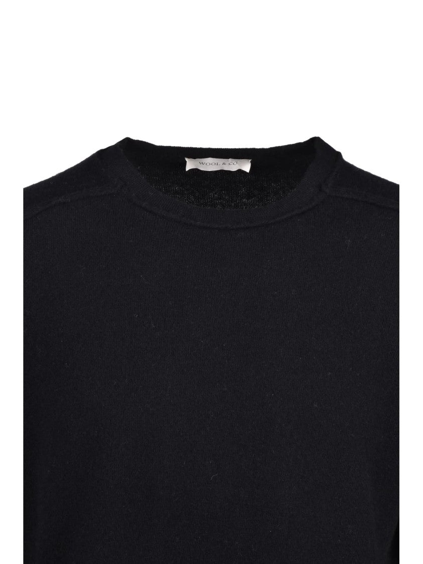 Wool & Co Black External Seam Wool Crewneck Sweater