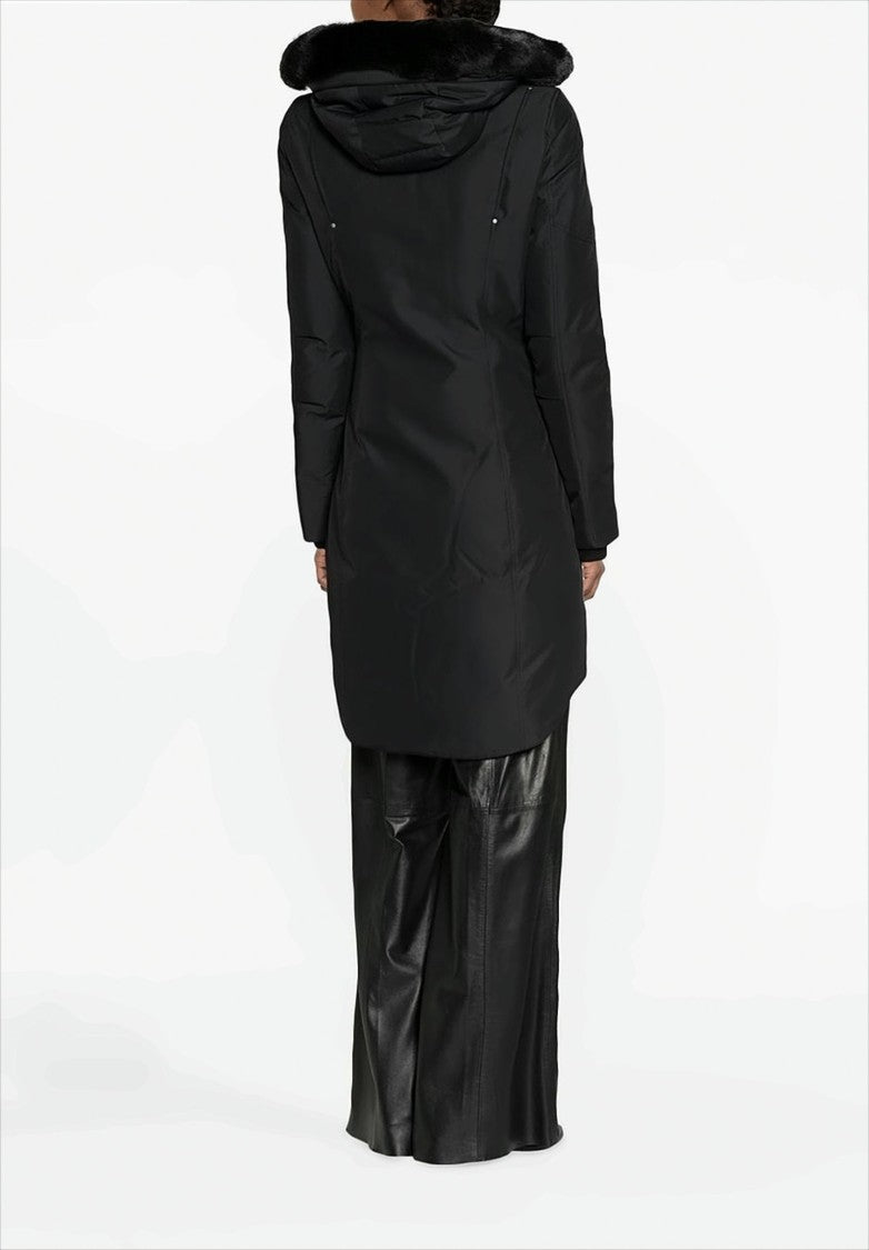 Moose Knuckles Longline Black Padded Parka With Fur-Trimmed Hood