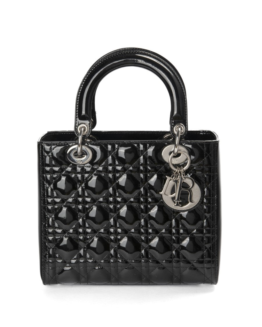 Dior Medium Cannage Lacquered Leather Handbag With Silver Hardware