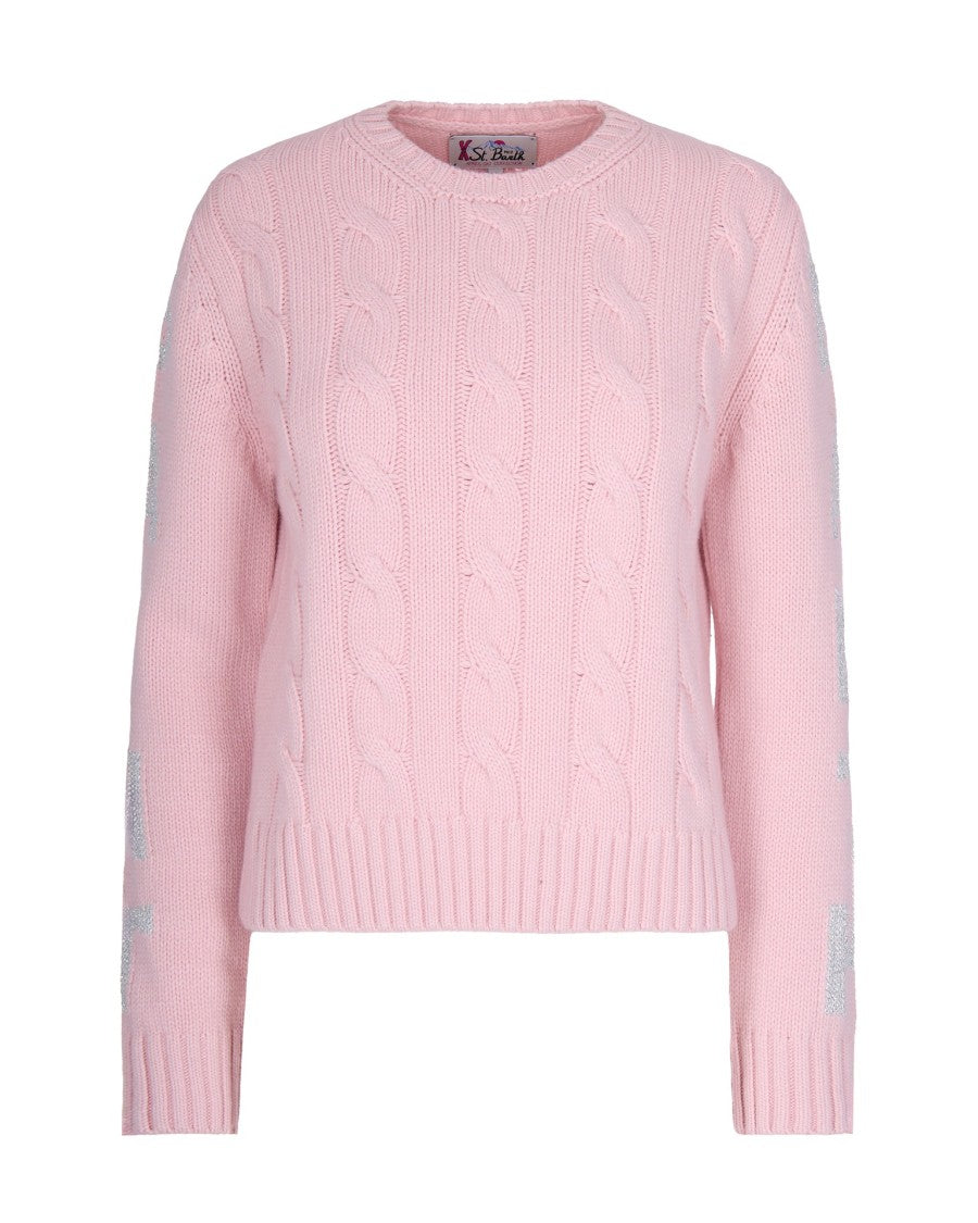 Mc2 Saint Barth Cable-Knit Sweater With Lurex Jacquard Detailing