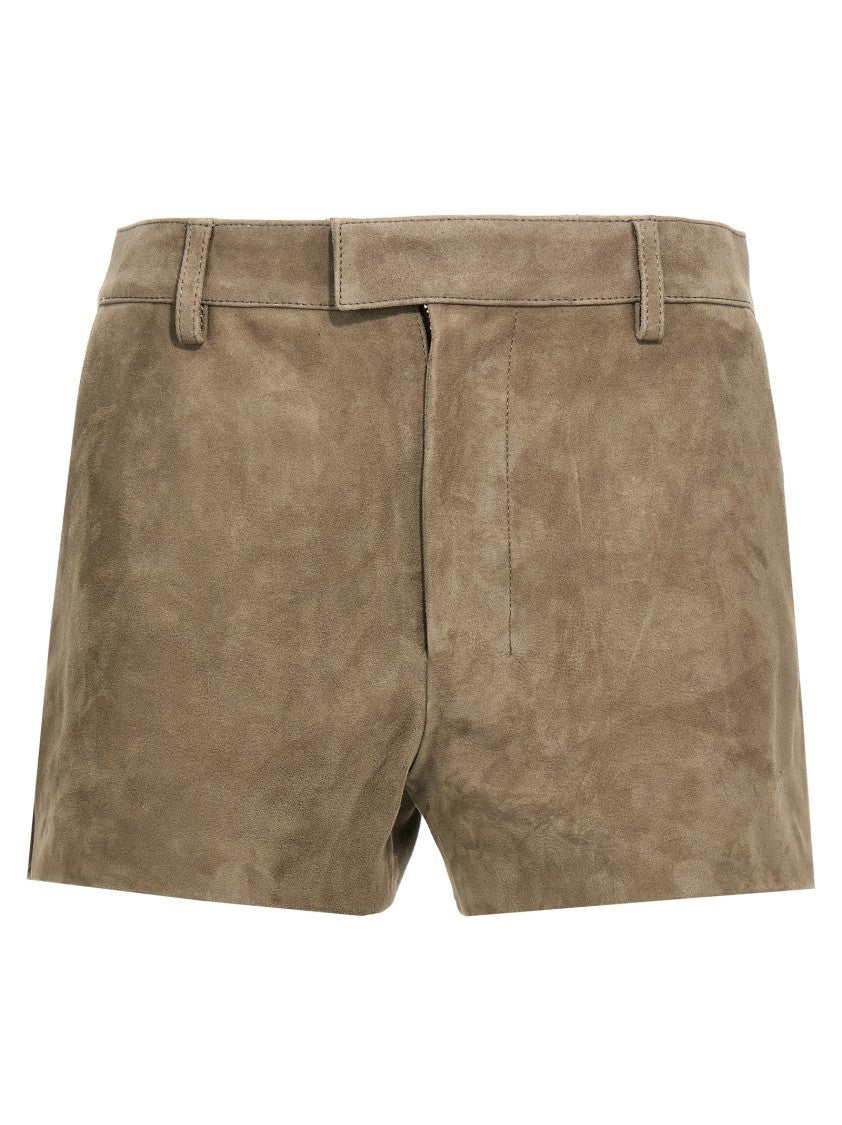 Ami Neutrals Suede Shorts With Zip