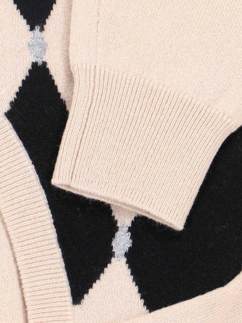 Ballantyne Cashmere Sweater, Beige, V-Neck, Long Sleeves