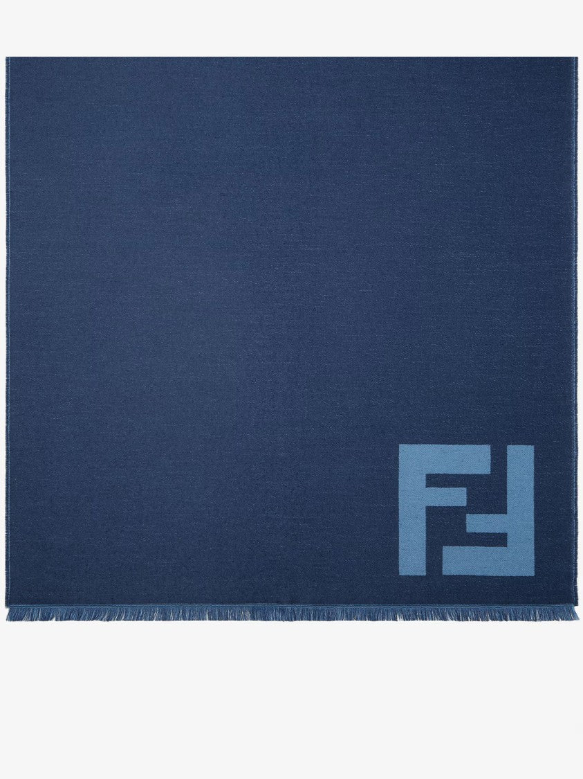 Fendi Ff Long Rectangular Navy Geometric Scarf