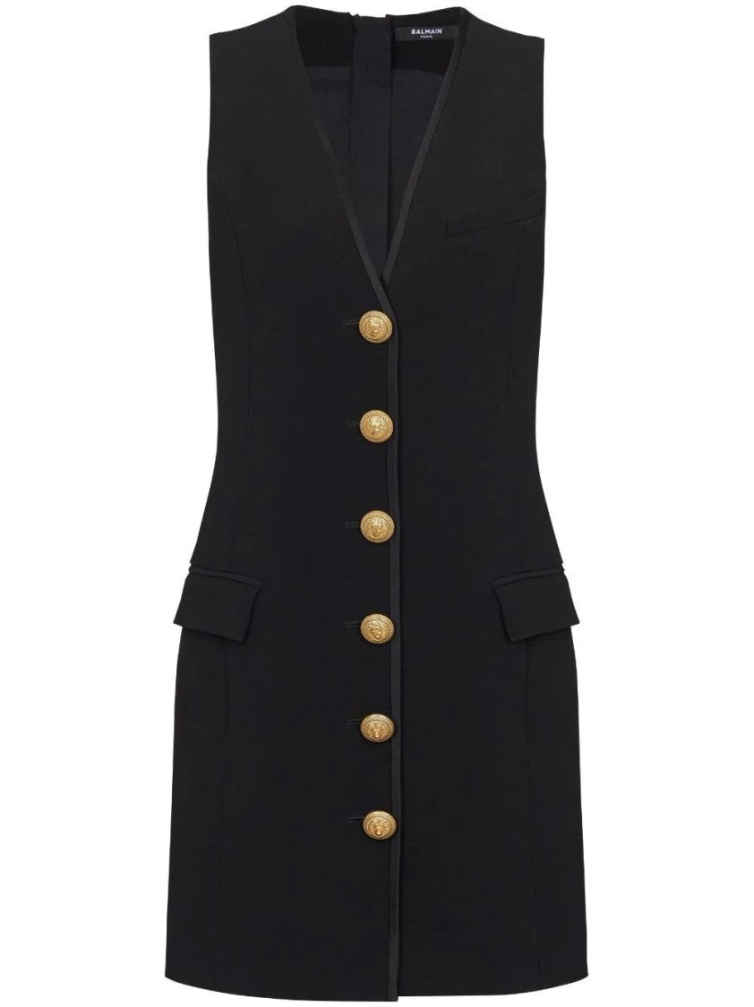 Balmain V-Neck Buttoned Crepe Dress