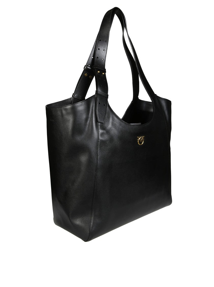 Pinko Structured Black Tote Bag With Classic Belt Detail