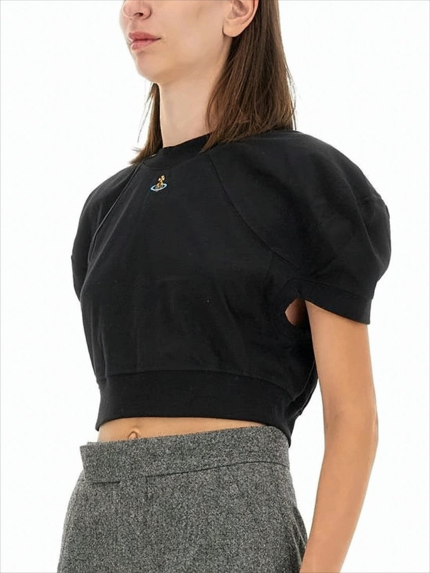 Vivienne Westwood Cropped T-Shirt With Puff Sleeves And Embroidered Logo