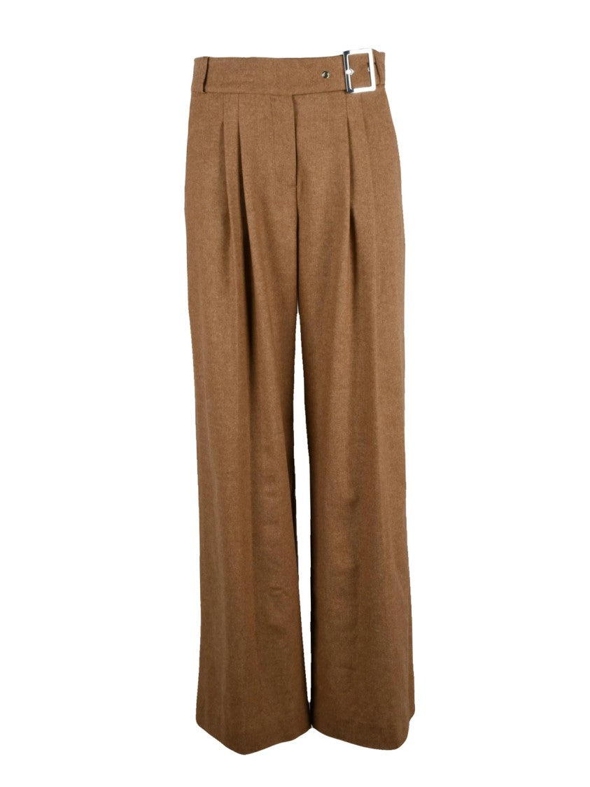 Karl Lagerfeld Beige Pleated High-Waisted Wool-Blend Flannel Pants