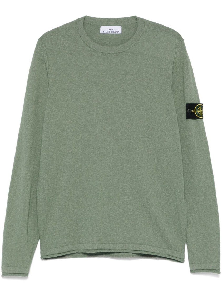 Stone Island Long-Sleeved Green Sweater With Classic Crew Neckline