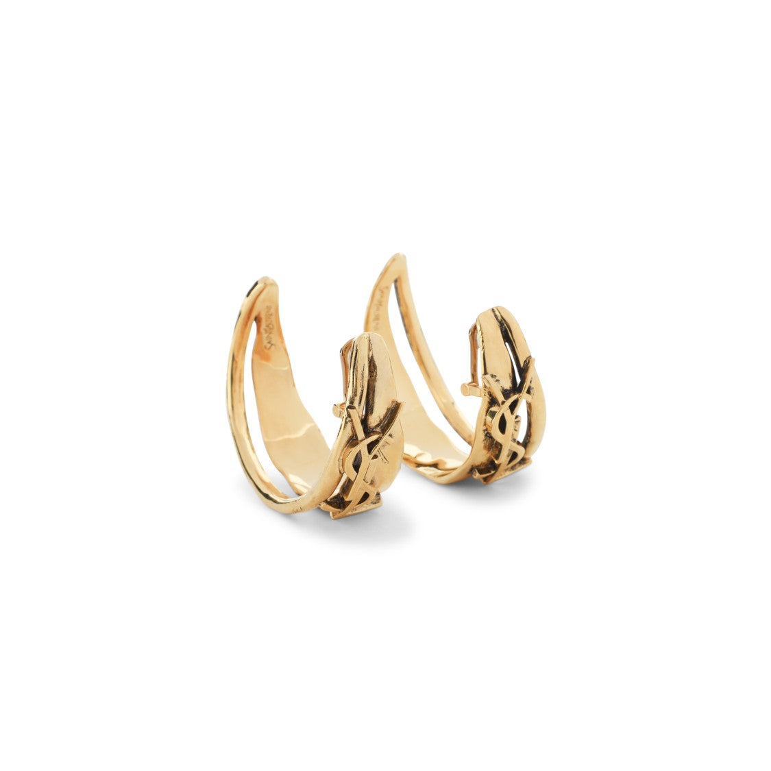 Saint Laurent Patine Gold Brass Creole Charm Cassandre Earrings