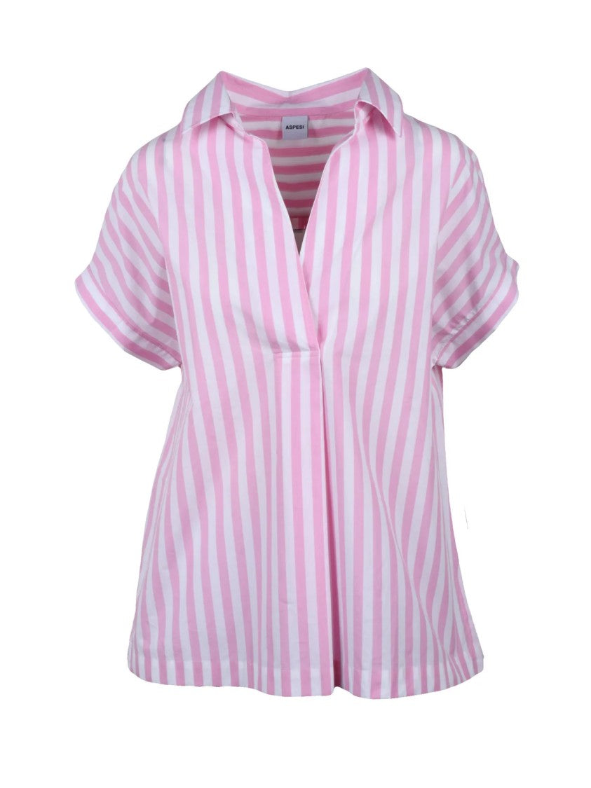 Aspesi Short-Sleeved Two-Tone Cotton Blouse
