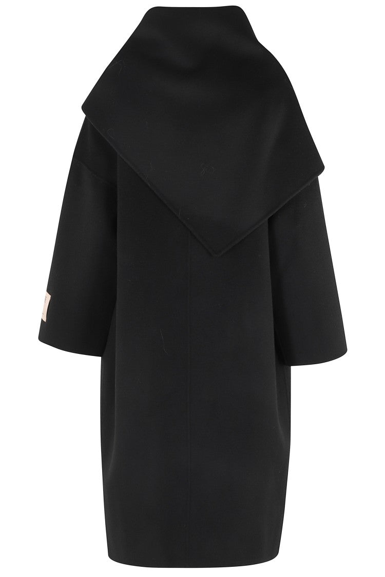 Solotre Wool And Cashmere Blend Coat With Built-In Scarf And Central Button Closure