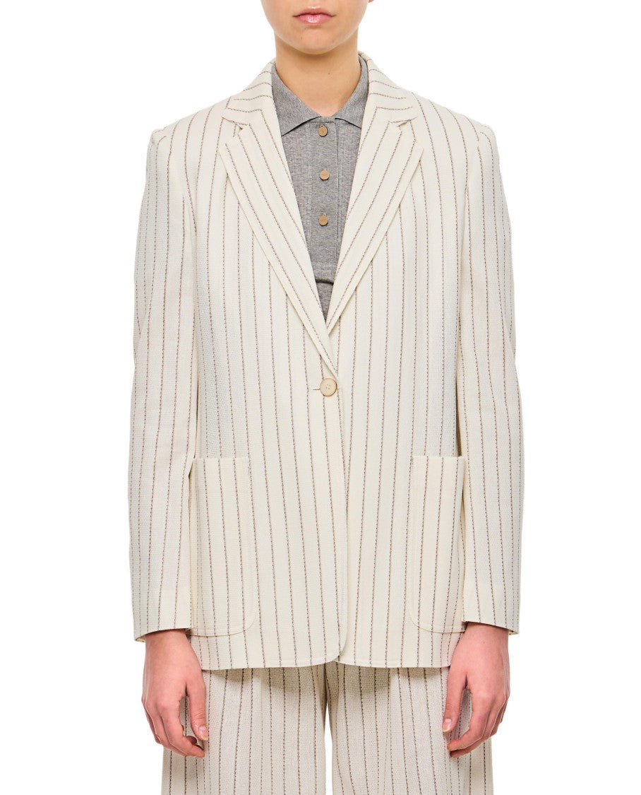 Max Mara Beige Vertical Striped Tailored Jacket