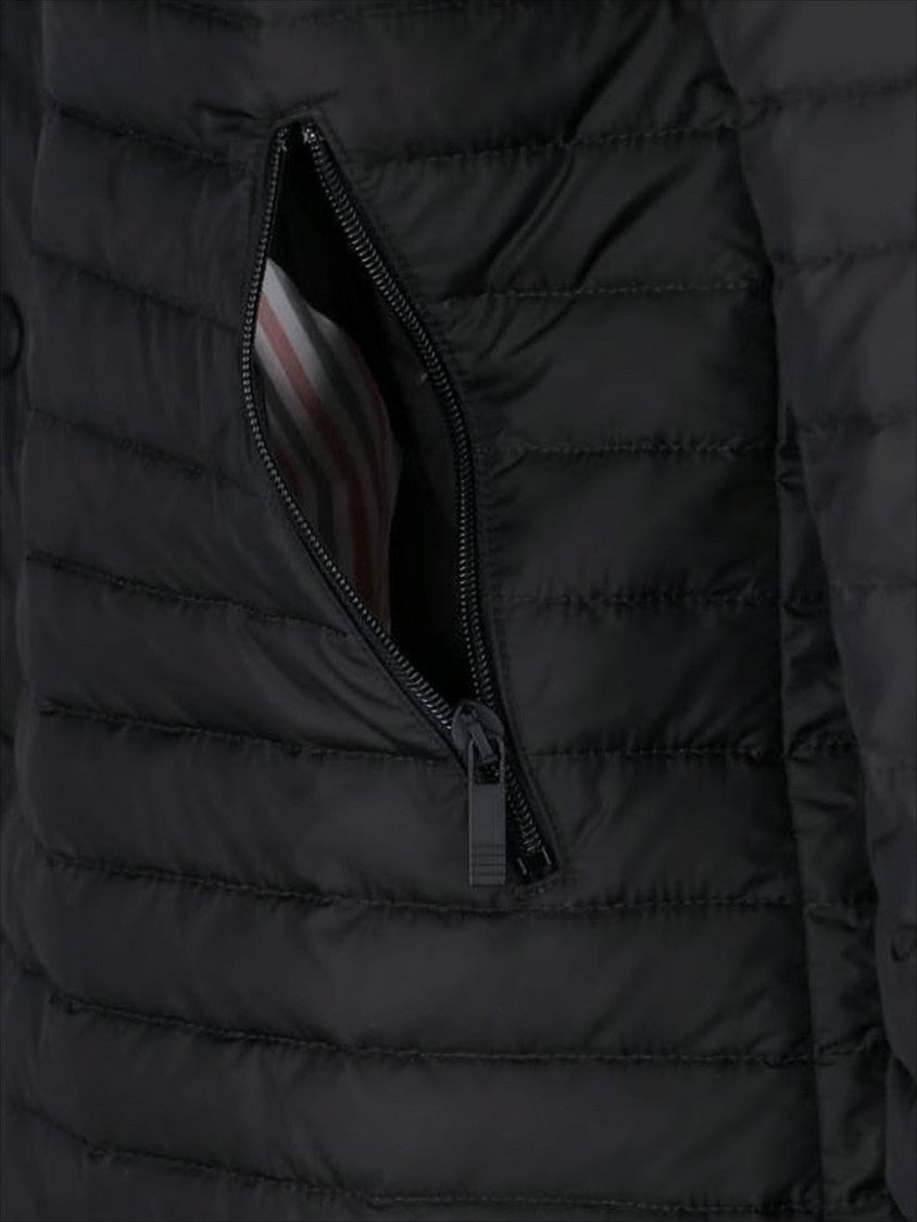 Thom Browne Quilted Black Padded Coat With Hood And Three-Stripe Detail