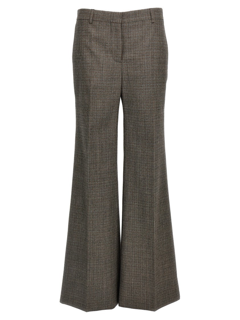 Stella Mccartney Micro Houndstooth Wool Trousers With Flared Leg