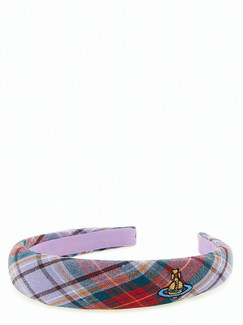 Vivienne Westwood Plaid Linen Headband With Embroidered Emblem