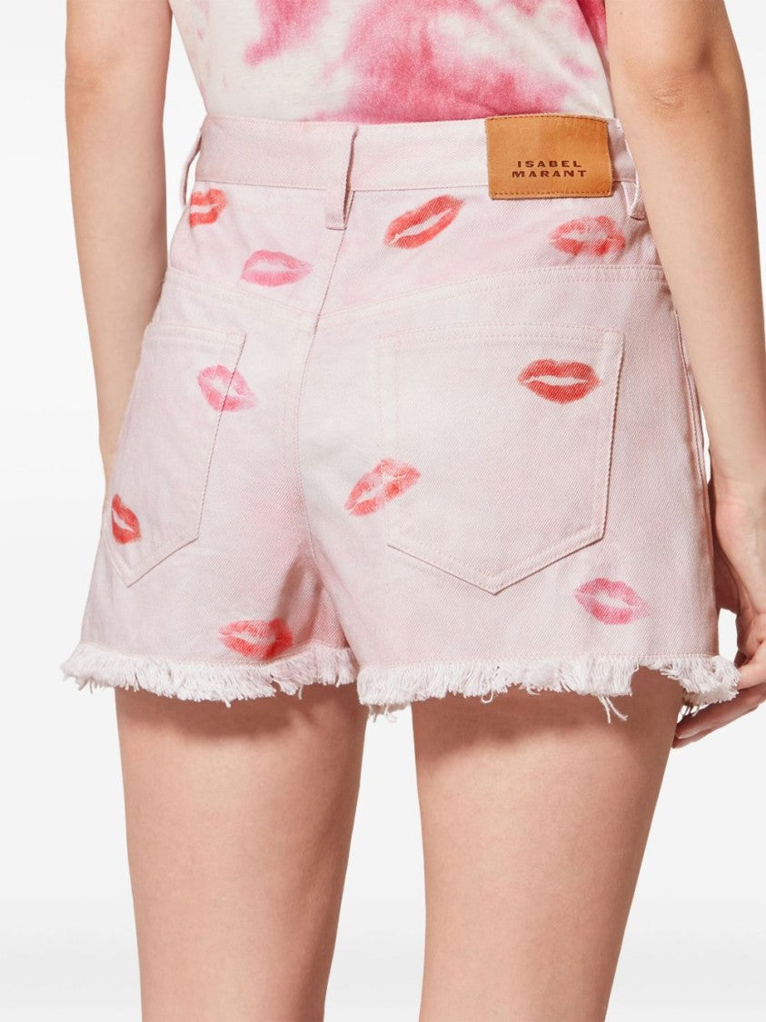 Isabel Marant Étoile Pink Lesia Frayed Lip Print Shorts
