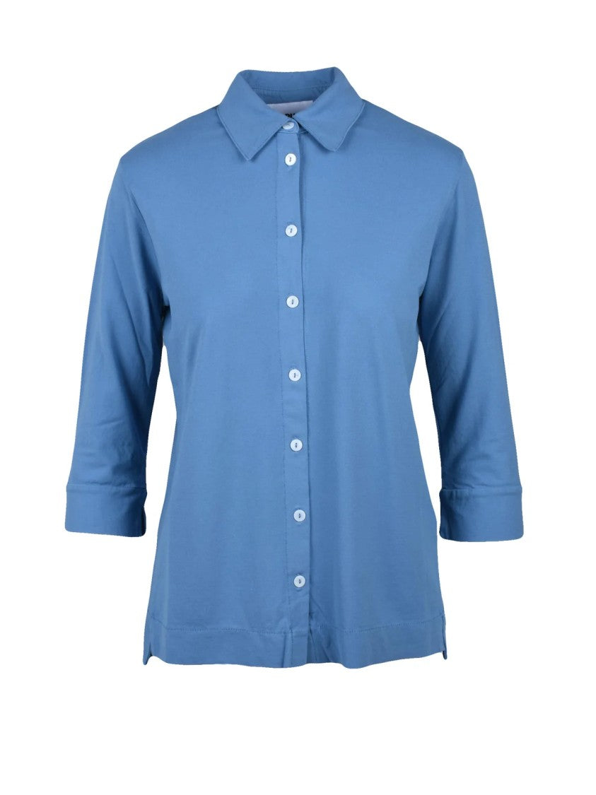 Alpha Studio Light Blue Button-Down Stretch Cotton Shirt