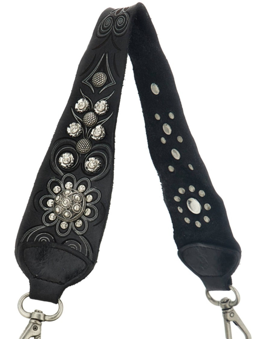 Campomaggi Textured Black Handbag With Floral Embellishments