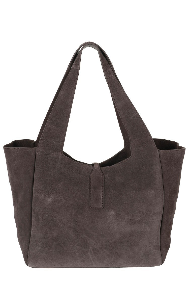 Hogan Brown Suede Bag With Double Handles And Magnetic Closure