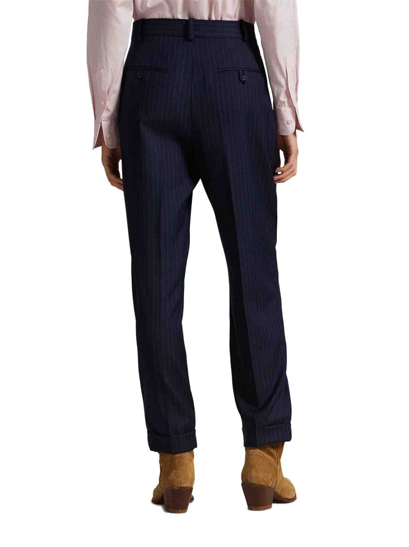 Polo Ralph Lauren High-Waisted Navy Carrot Trousers With Pinstripe Detail